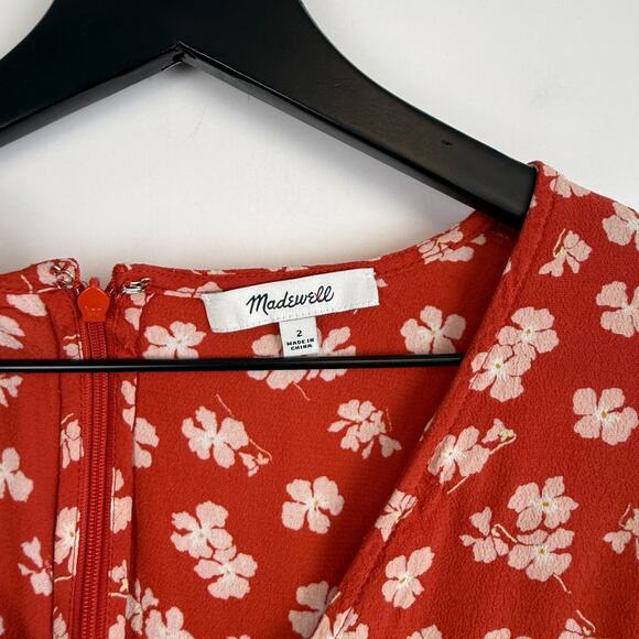 Madewell Button Front Mini Floral Dress Red Happy Hibiscus - 2 - Picture 4 of 11